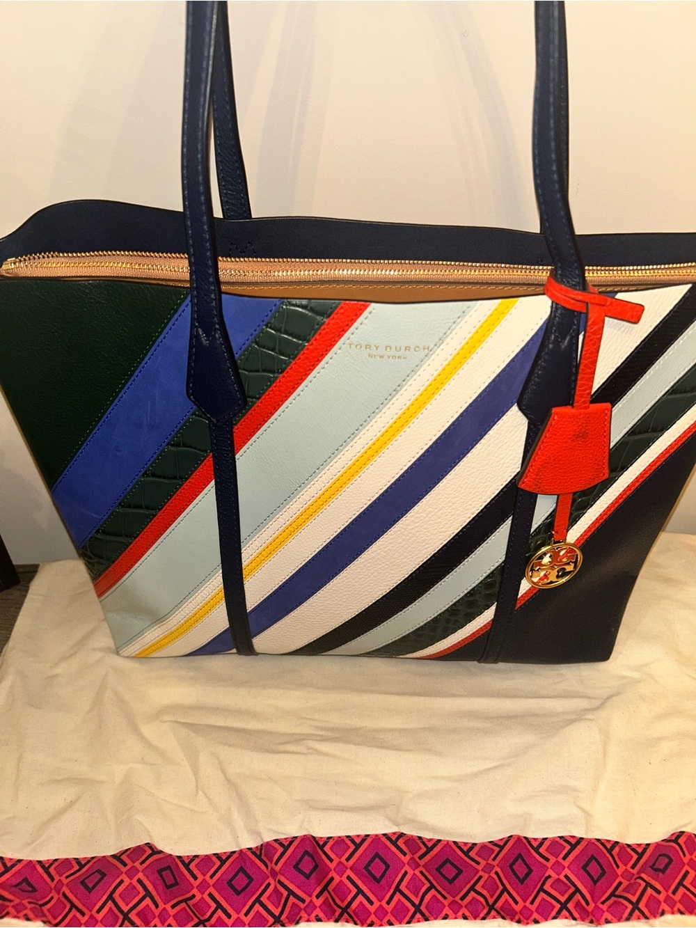 Tory Burch Perry Balloon Stripe Triple-Compartment Tote Bag - Mint Condition!